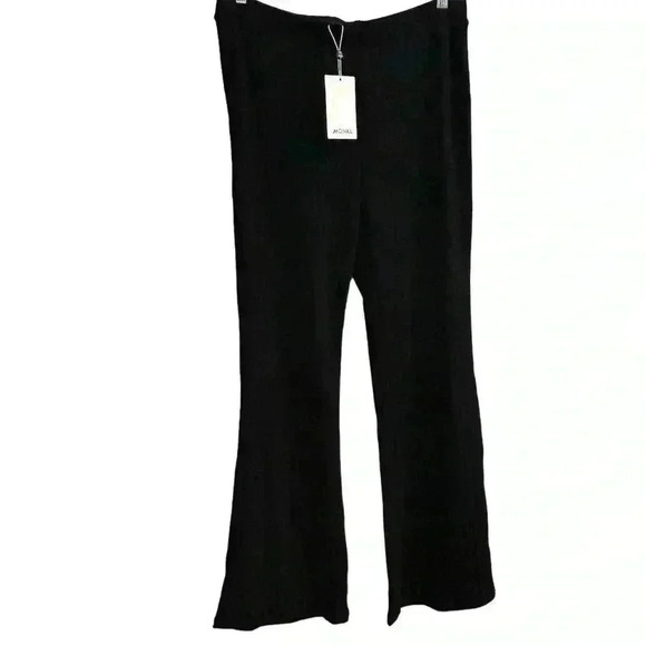 Monki Women's Black Flare Leg Trousers Size L High-Rise Casual Pants - Picture 1 of 10